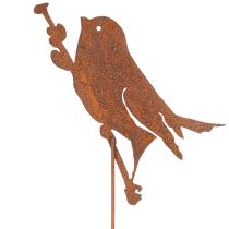 Artikel Fuglepæl til have, dekorativ pæl af rusten metal, 52 cm