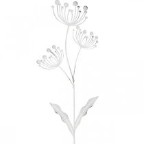 Forårsdekoration, deco stik blomst shabby chic hvid, sølv L87cm B18cm