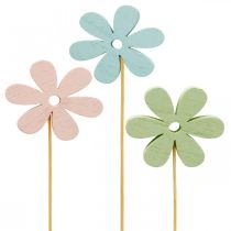 Blomsterprop træ dekorationsstik blomst farvet 6,5cm 12stk