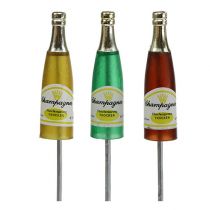 Artikel Stik champagneflasker brun, grøn, gul 7,5cm L28,5cm 12stk