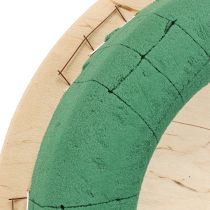 Artikel Blomsterskumkrans på træ, vådt blomsterskum, grønt Ø29cm
