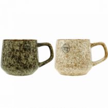 Stentøjs kop krus med hank brun, beige 9,5cm 2stk