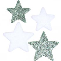 Artikel Scatter dekoration Julespredte stjerner grøn hvid Ø4/5cm 40stk