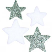 Artikel Scatter dekoration Julespredte stjerner grøn hvid Ø4/5cm 40 stk