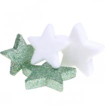 Artikel Scatter dekoration Julespredte stjerner grøn hvid Ø4/5cm 40stk