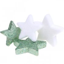Artikel Scatter dekoration Julespredte stjerner grøn hvid Ø4/5cm 40 stk
