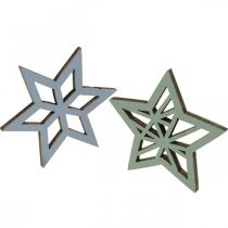 Artikel Deco stars træblå, grønne træstjerner Jul 4cm blanding 36stk