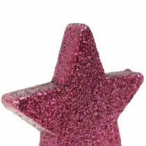 Artikel Spredt glitterstjerne 6,5 cm lyserød 36stk