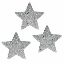 Artikel Spredte stjerner med glitter Ø6,5cm sølv 36stk