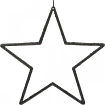 Artikel Julepynt stjernevedhæng sort glitter 17,5cm 9 stk