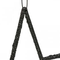 Artikel Julepynt stjernevedhæng sort glitter 17,5cm 9 stk