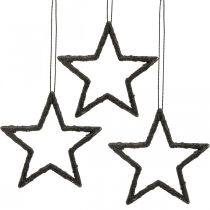 Julepynt stjernevedhæng sort glitter 7,5cm 40p