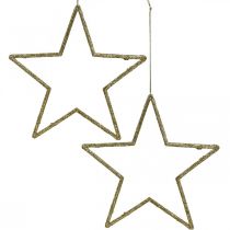 Julepynt stjernevedhæng gylden glitter 12cm 12stk