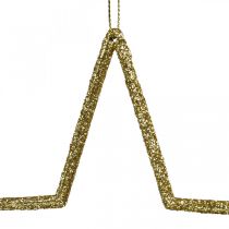 Julepynt stjernevedhæng gylden glitter 17,5cm 9stk