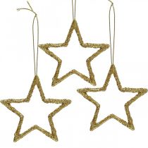 Julepynt stjernevedhæng gylden glitter 7,5cm 40p