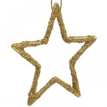Julepynt stjernevedhæng gylden glitter 7,5cm 40p