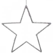Artikel Julepynt stjernevedhæng sølvglimmer 17,5cm 9 stk