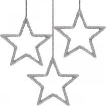 Julepynt stjernevedhæng sølv glitter 7,5cm 40p