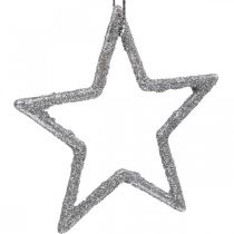 Artikel Julepynt stjernevedhæng sølv glitter 7,5cm 40p