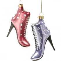 Juletræspynt glasstøvler pink, lilla 10,5cm 2stk
