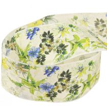 Artikel Stofbånd med blomster pyntebånd grøn blå gul 40mm 15m