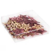 Artikel Scatter dekoration træstjerner i bærrosa natur Ø4cm 72 stk