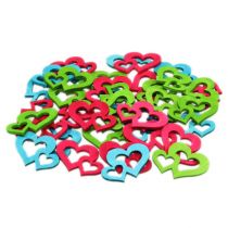 Sprededekoration af træhjerter blandede farver 3 cm x 4 cm 72p