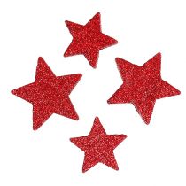Scatter dekoration stjerner rød, glimmer 4-5cm 40p