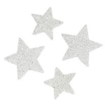 Spredte stjerner hvide med glimmer 4-5cm 40stk