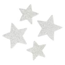 Artikel Scatter dekoration stjerner hvid med glimmer 4-5cm 40 stk