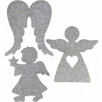 Artikel Scatter dekoration juleengle dekoration sølv glitter H8cm 24 stk