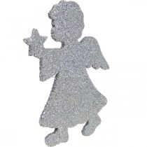 Artikel Scatter dekoration juleengle dekoration sølv glitter H8cm 24 stk