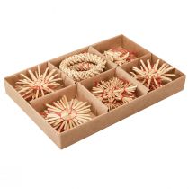 Artikel Halmstjerner Juletræspynt halm naturrød Ø4-6cm 17 stk