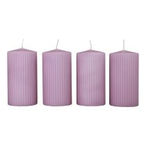 Artikel Søjlelys lilla rillede lys dekoration 70/130mm 4stk