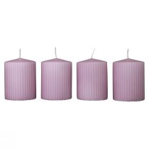 Artikel Søjlelys lilla rillede lys dekoration 70/90mm 4 stk