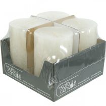 Artikel Sæt med 4 rustikke bloklys, off-white, 70x110 mm, gennemfarvet, selvslukkende - Ideel til advent og festlig dekoration