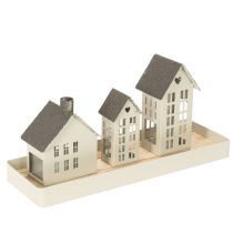 Artikel Fyrtårnsæt metal tre huse på bakke 35 cm 1 sæt