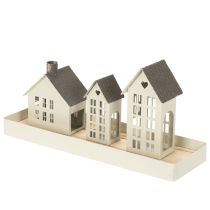 Artikel Fyrtårnsæt metal tre huse på bakke 35 cm 1 sæt