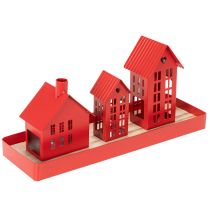 Artikel Metal fyrfadsstage huse rød med bakke 35 cm 1 sæt
