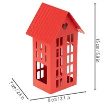 Artikel Metal fyrfadsstage huse rød med bakke 35 cm 1 sæt