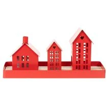 Artikel Metal fyrfadsstage huse rød med bakke 35 cm 1 sæt
