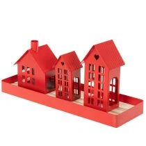Artikel Metal fyrfadsstage huse rød med bakke 35 cm 1 sæt