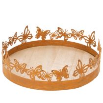 Artikel Bakke med sommerfugle, forår, borddekoration, metaldekoration, rusten finish, Ø20 cm H6,5 cm