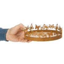 Artikel Bakke med sommerfugle, forår, borddekoration, metaldekoration, rusten finish, Ø20 cm H6,5 cm