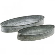Dekorativ skål metalfatning skål oval grå L33cm/31cm sæt med 2