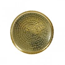Orientoptisk bakke, gylden dekorationsplade, metalpynt Ø18,5cm