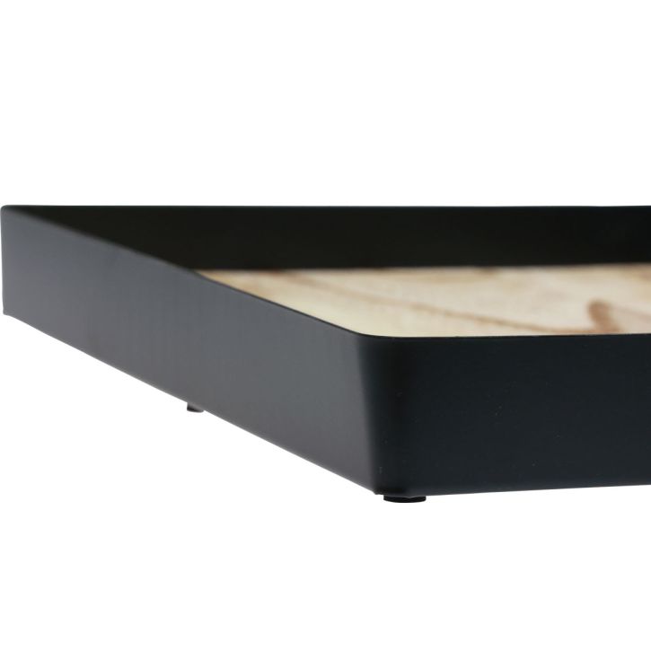 Artikel Dekorativ bakke metal træ firkantet natursort 25,5×25,5×4cm