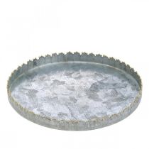 Dekorativ bakke i metal, borddekoration, plade til dekoration af sølv/gylden Ø18,5cm H2cm