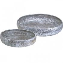 Dekorativ skål sølv rund antik look metal Ø50 / 38 cm sæt af 2