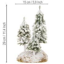 Artikel Snedækkede grantræer, kunstigt vinterlandskab til julelandsby og borddekoration, 29 cm